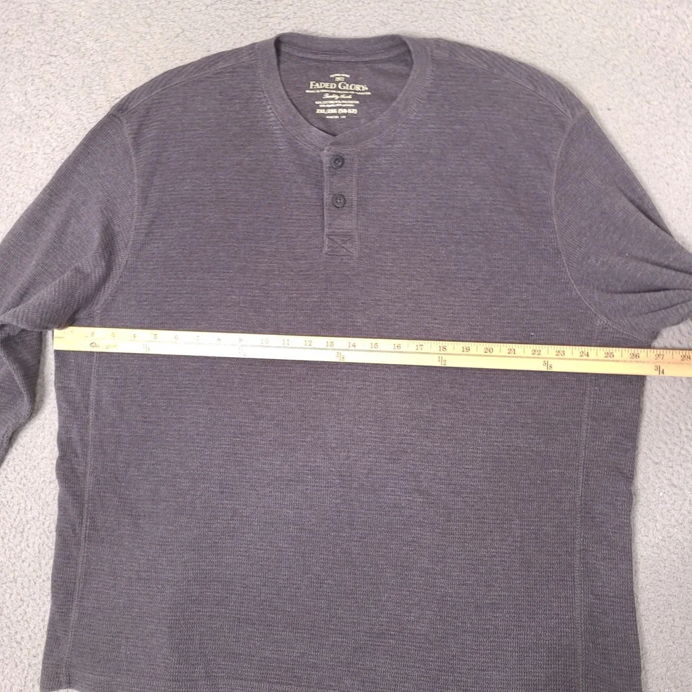 Faded Glory Mens Shirt XXL Gray Waffle Knit Long Sleeve Henley Tee Thermal Layer